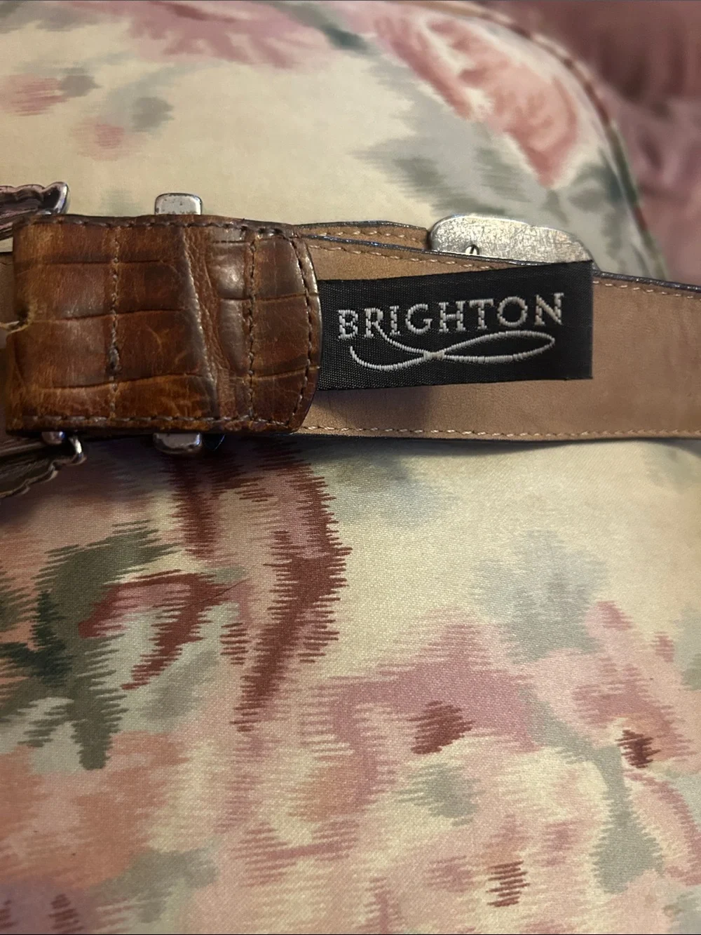 Men's Brown Leather Belt with Ornate Silver Buckle - Brighton Belt